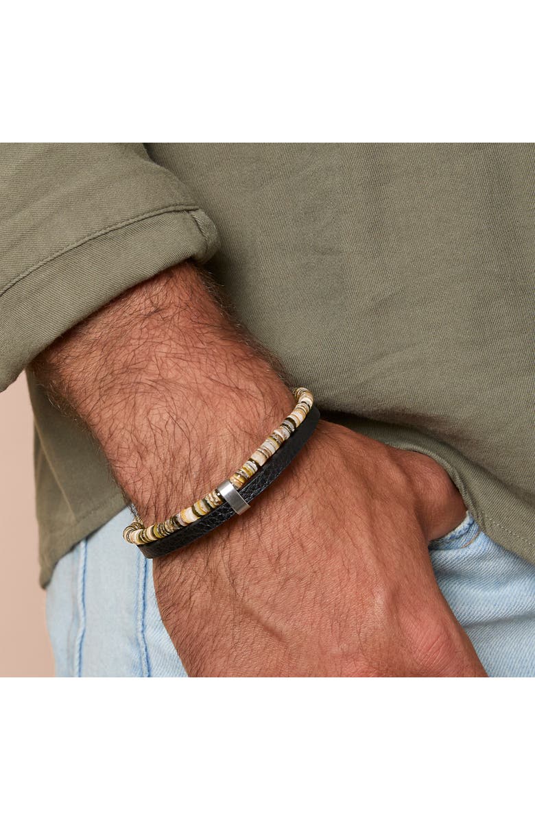 Lucky Brand Layered Bracelet with Wood Beads and Leather Strap, Alternate, color, Multi