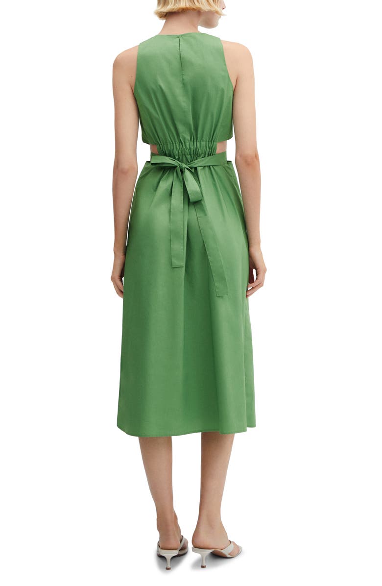 MANGO Gathered Tie Back Cotton Midi Dress, Alternate, color,