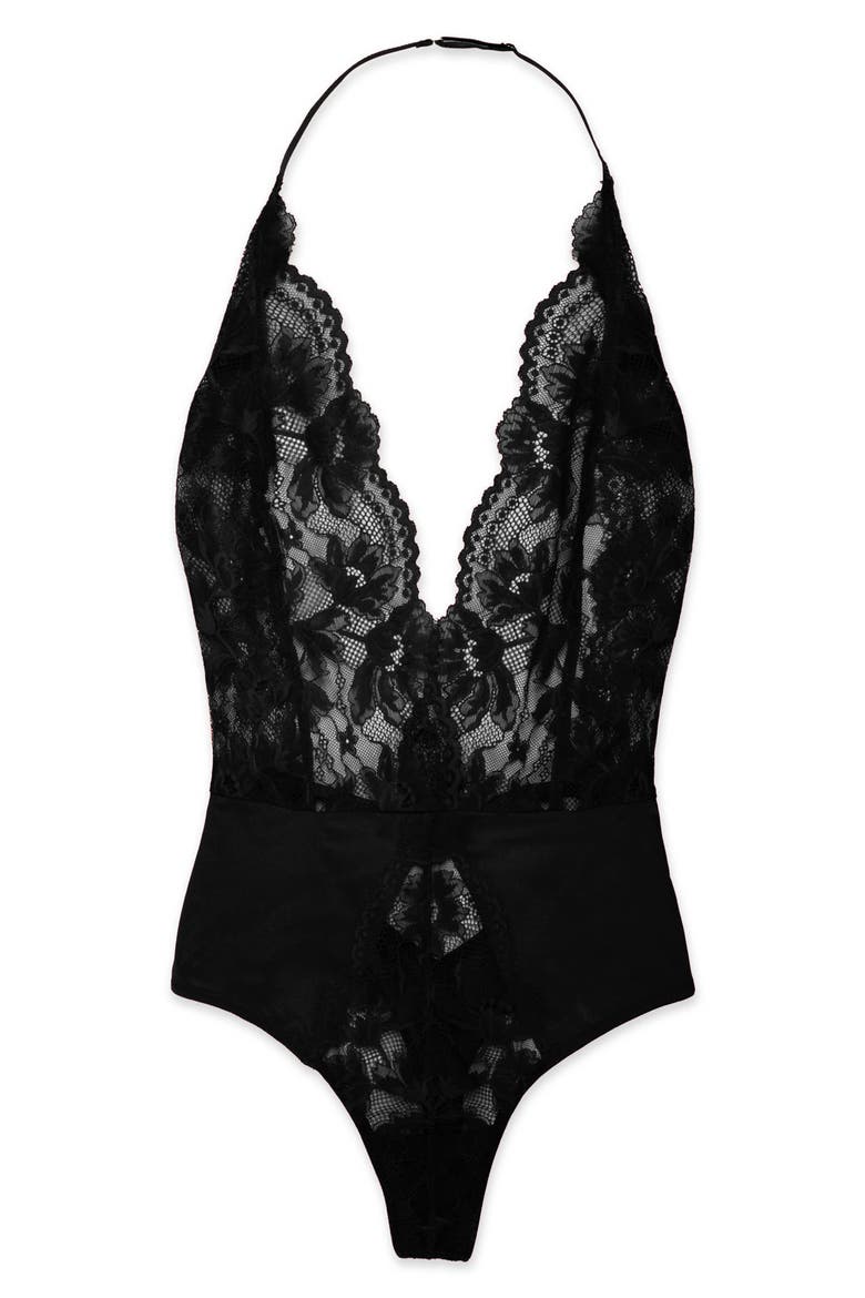 Fleur Lace Teddy, Alternate, color, BLACK
