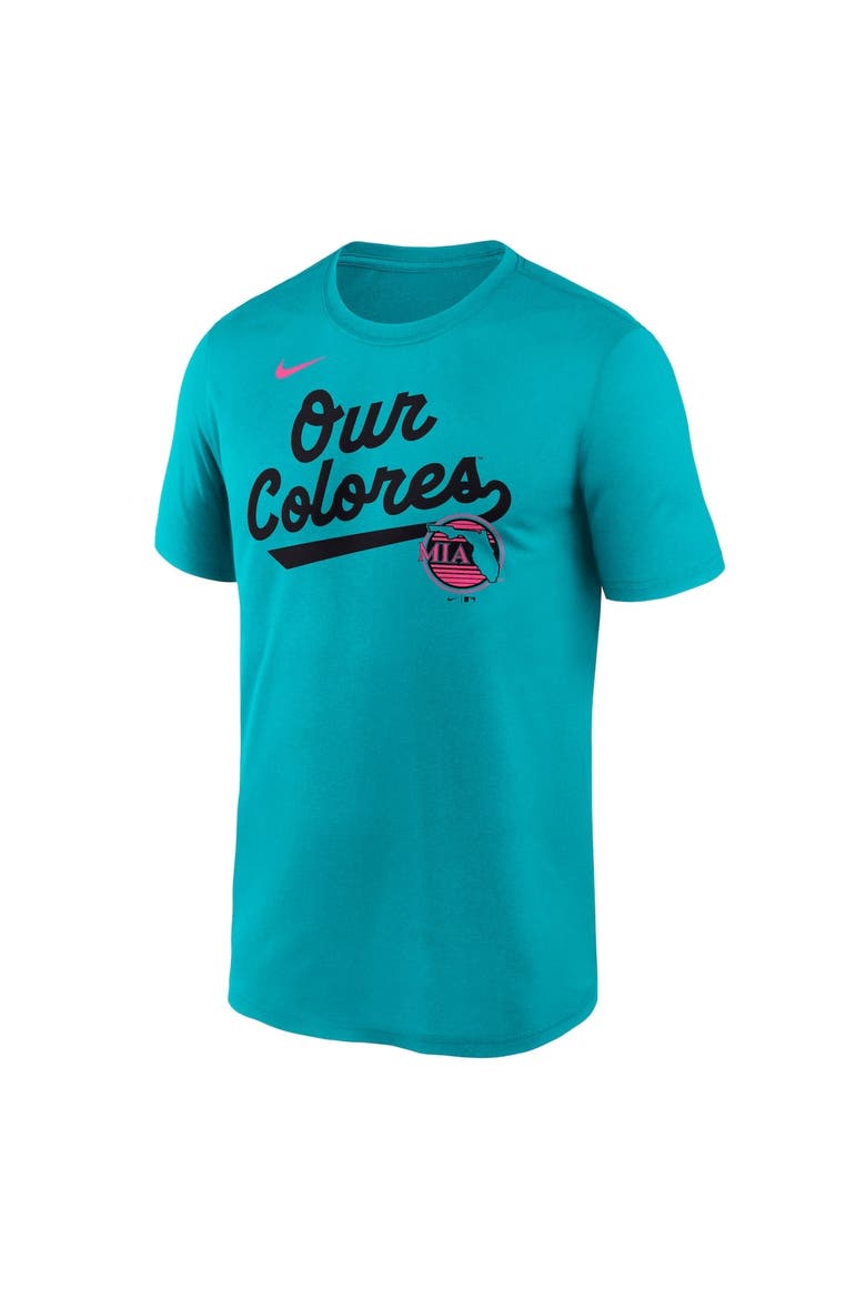 Men's Nike Teal Miami Marlins 2025 City Connect Team Phrase Script Legend Performance T-Shirt, Alternate, color, Teal