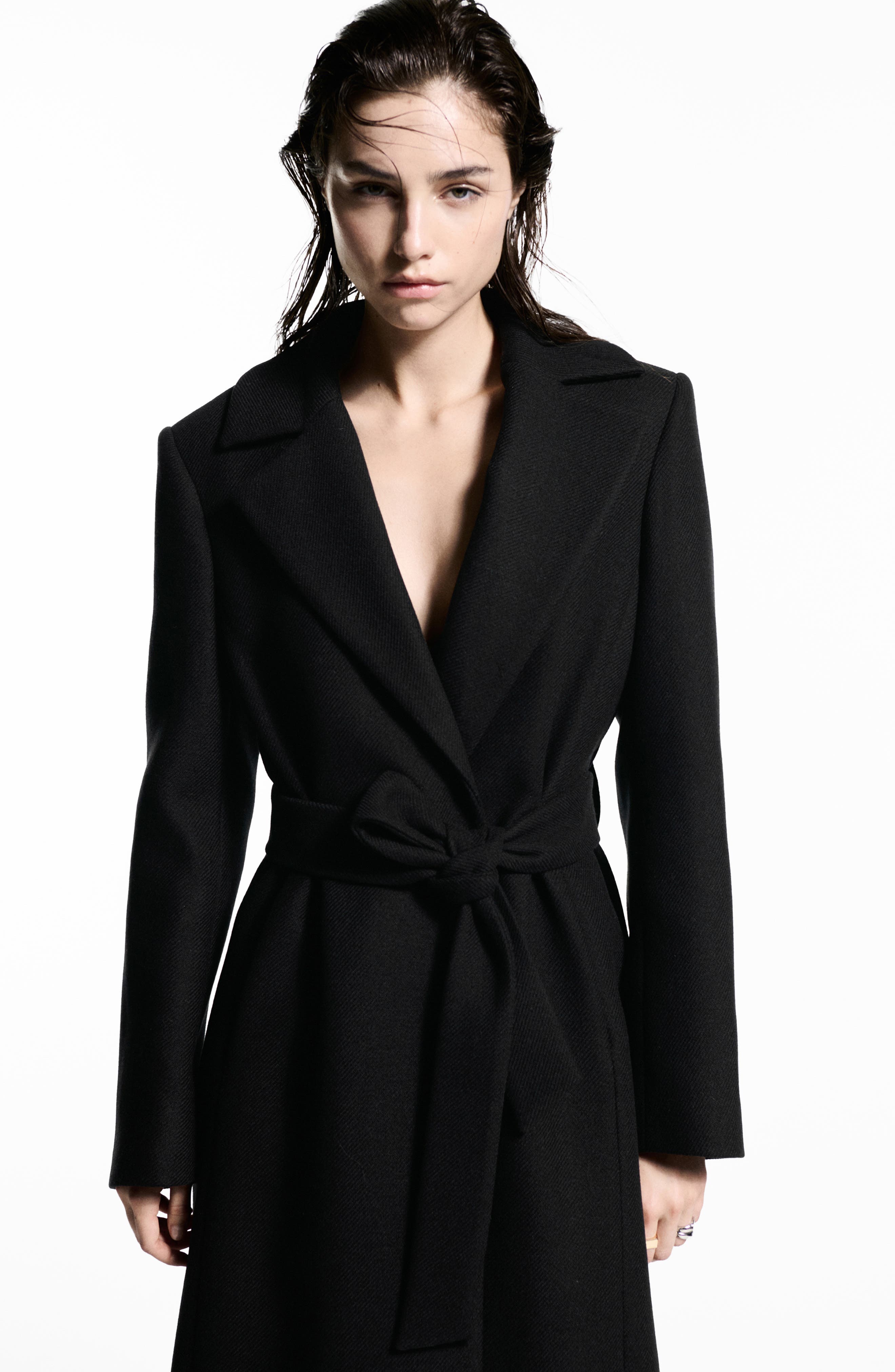 MANGO Dolce Wool Blend Wrap Coat with Removable Faux Fur Collar — фото 6