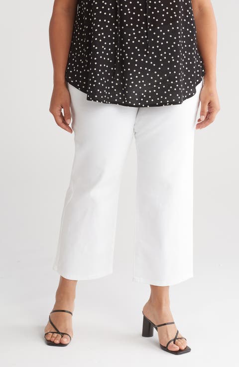 Lucy Double Button High Waist Wide Leg Jeans (Optic White) (Plus)