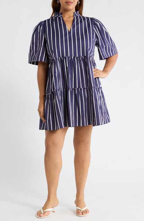 Stripe Split Neck Trapeze Dress