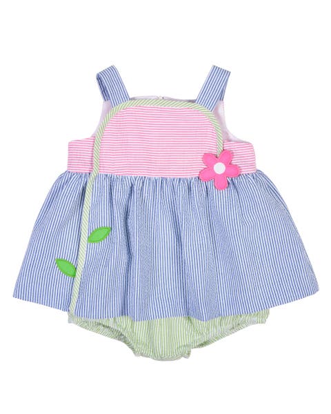 Seersucker Romper With Flower (Baby)
