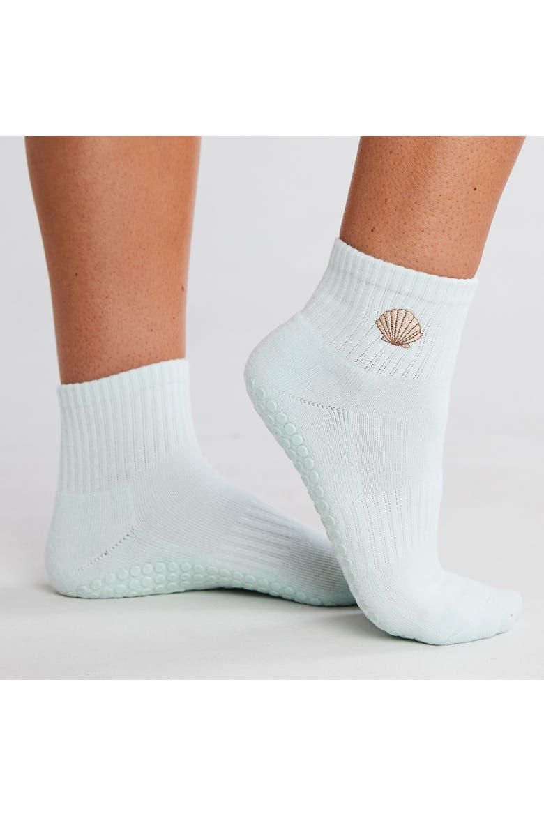 Seashell Grip Socks, Main, color, Light Blue / Aqua