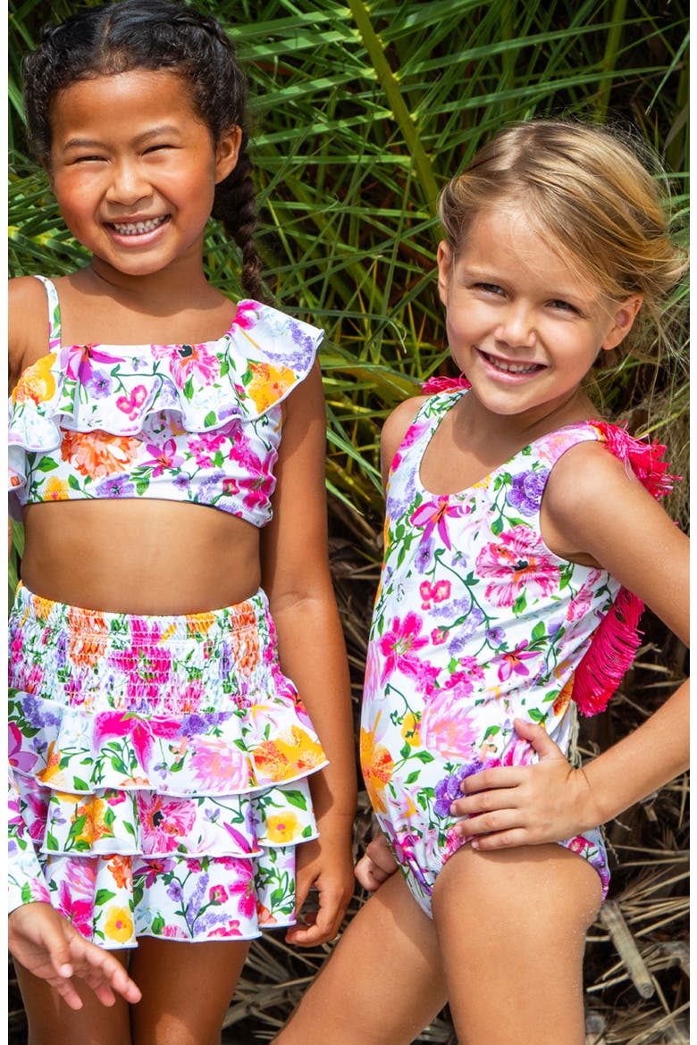 Kids' Summer Garden Fringe One-Piece Swimsuit, Alternate, color, WHITE MULTI