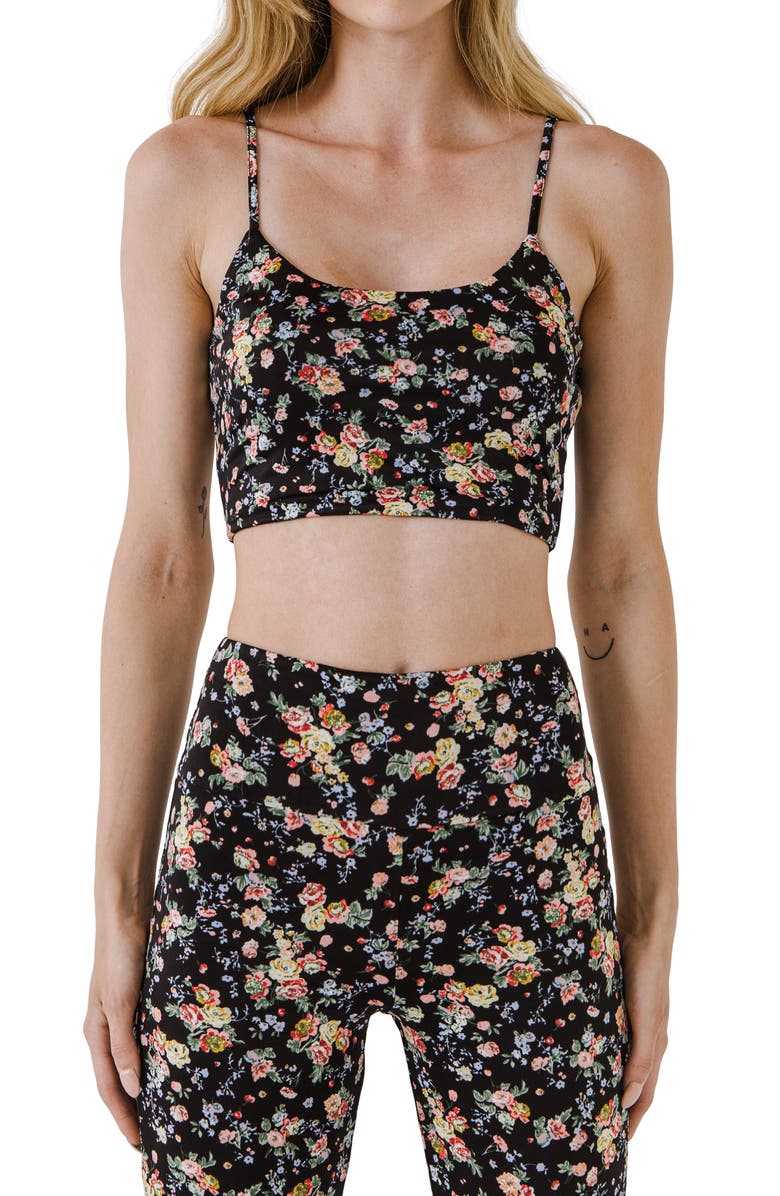 Grey Lab Floral Crop Tank, Main, color, Black Multi