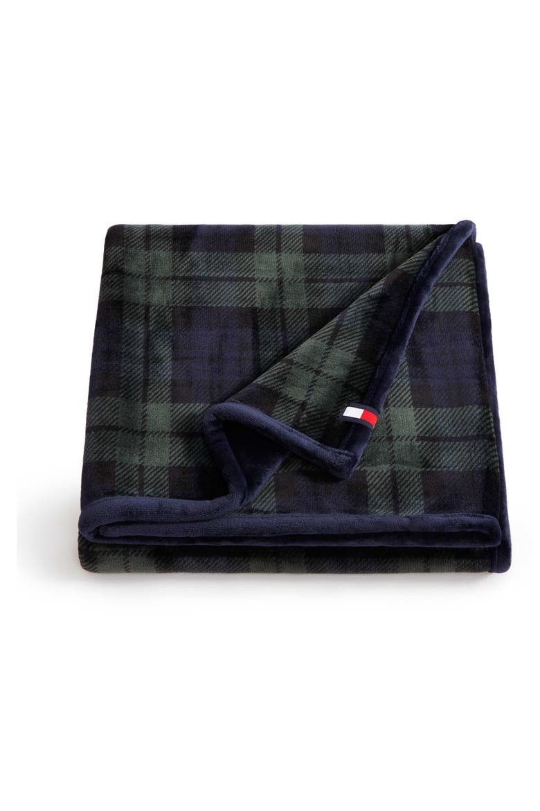 Edinburgh Tartan Reversible Throw, Main, color, NAVY BLUE