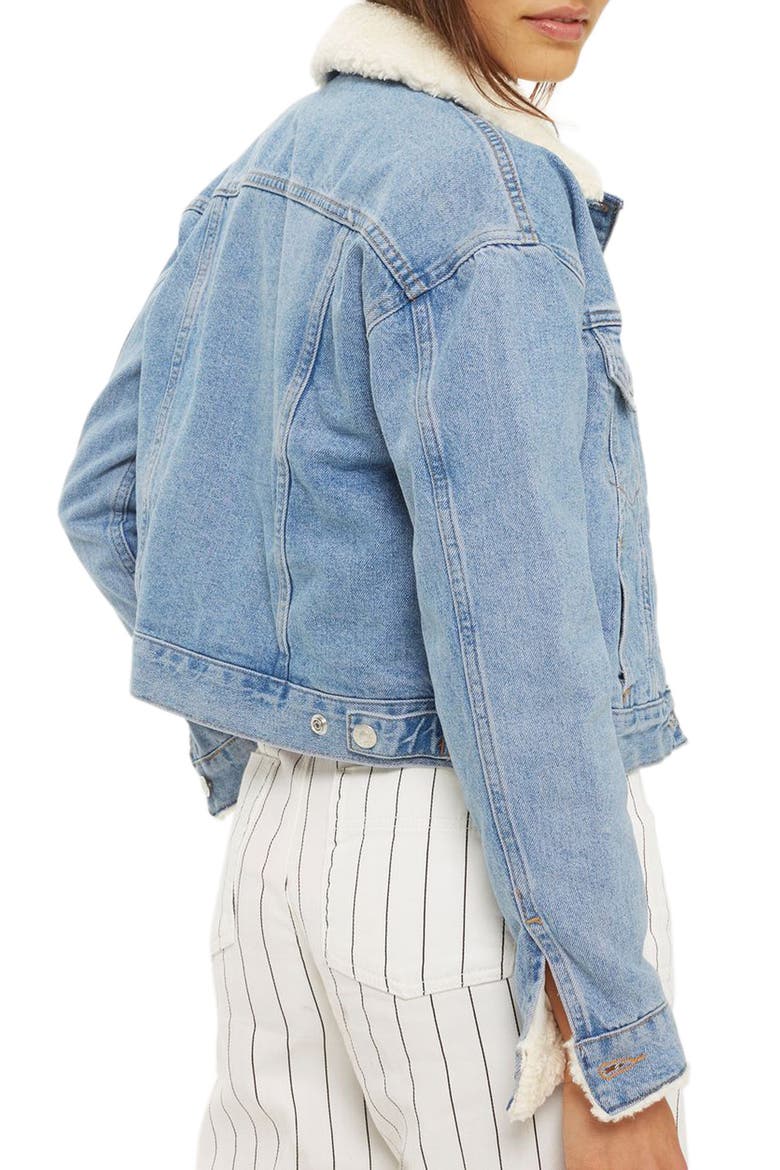 Tilda Borg Denim Jacket, Alternate, color, MID DENIM