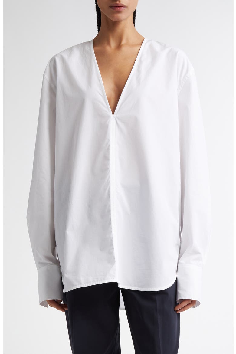 Deep V-Neck Organic Cotton Tunic Top, Main, color, WHITE