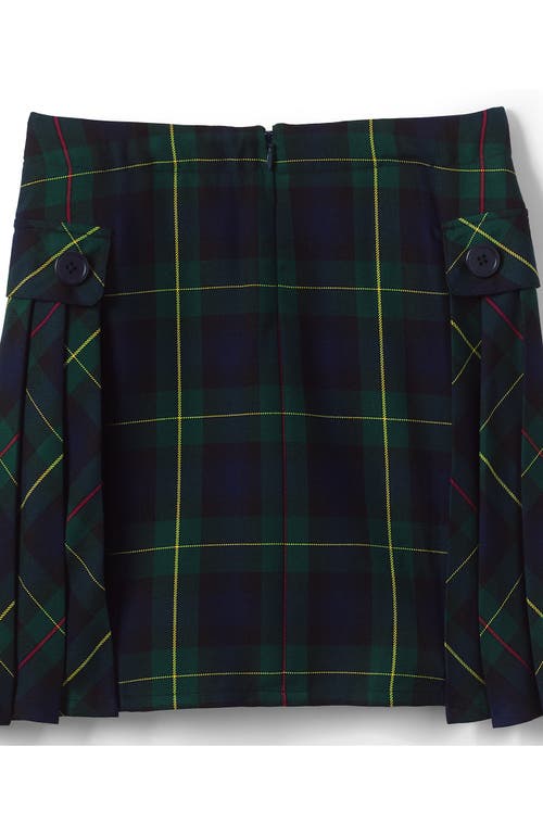 Lands' End School Uniform Girls Side Pleat Plaid Skort Above Knee In Hunter/classic Navy Plaid