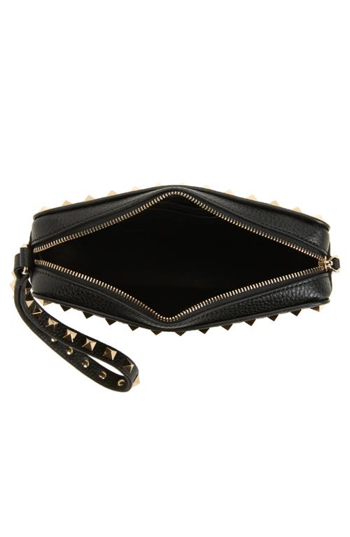 Valentino Garavani Rockstud Pouchette Leather Wristlet In Black