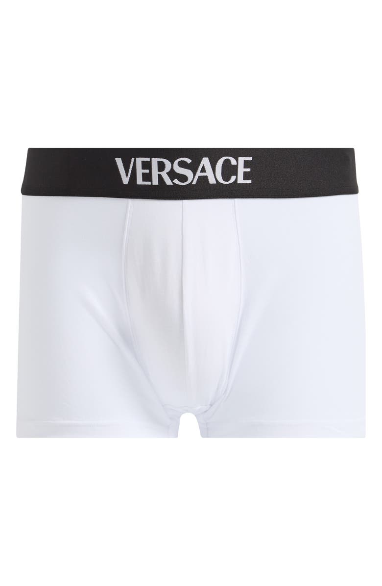 Versace Essential Logo Stretch Cotton Boxer Briefs, Alternate, color, Optical White