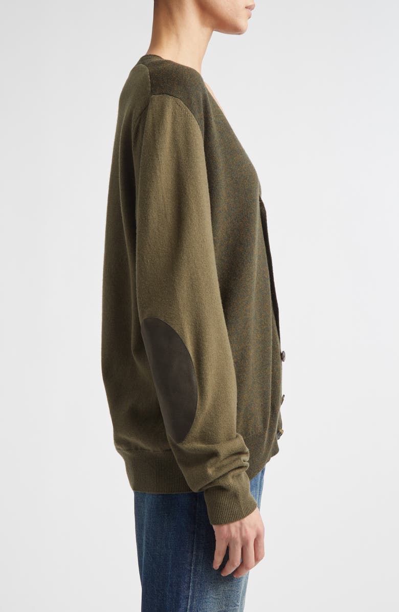 Maison Margiela Colorblock Elbow Patch Wool V-Neck Cardigan, Alternate, color, Military Green/ Dark Green
