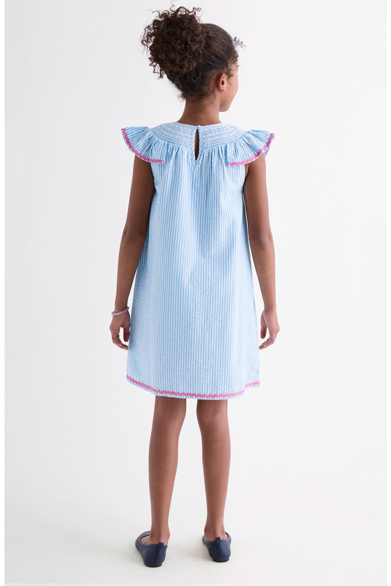 Kids' Rickrack Flutter Sleeve Cotton Seersucker Sundress, Alternate, color, SEERSUCKER-JAKE BLUE
