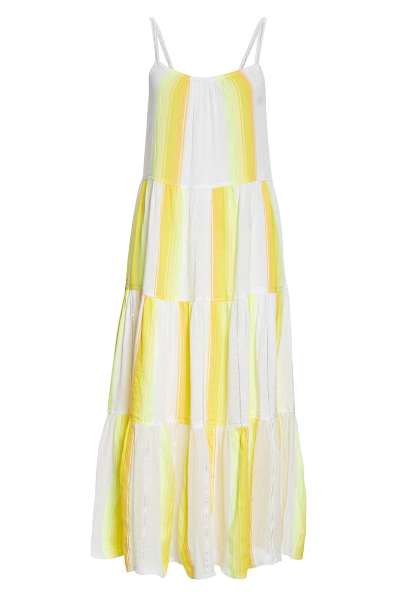 Mazaa Cascade Stripe Tiered Midi Cover-Up Dress, Alternate, color, YELLOW
