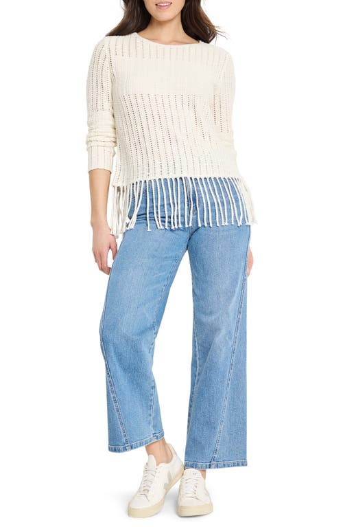 Nic + Zoe Nic+zoe Beach Walk Open Stitch Fringe Sweater In Classic Cream