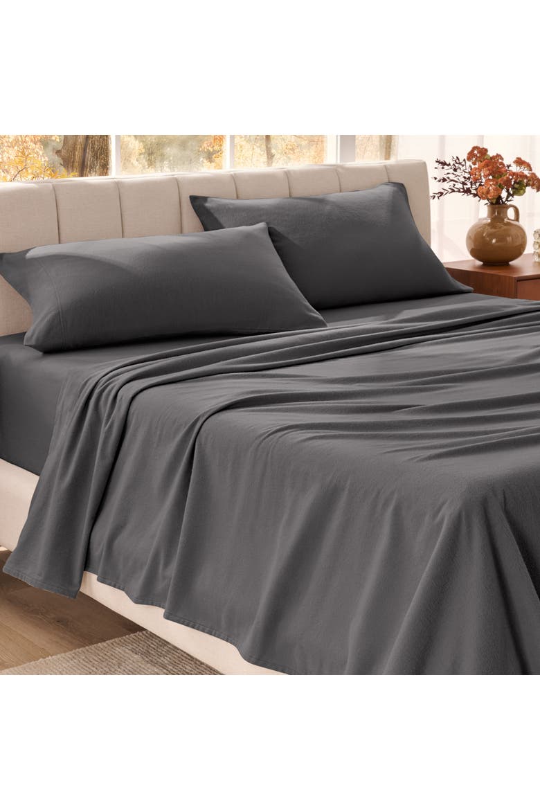 100% Organic Cotton Flannel Sheet Set - Split King, Alternate, color, Grey