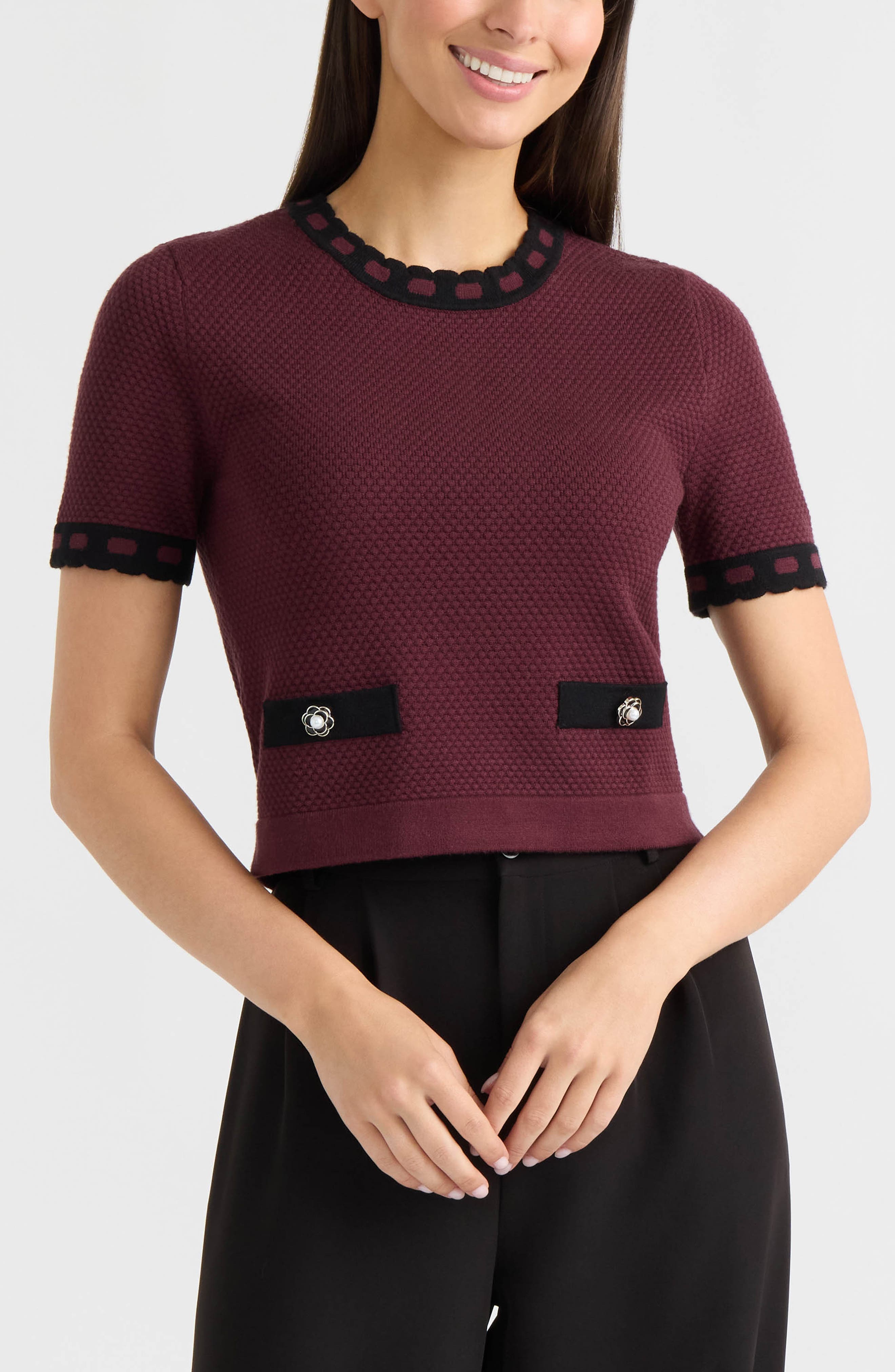 Contrast Trim Short Sleeved Sweater