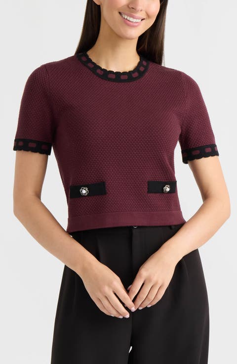 Contrast Trim Short Sleeved Sweater