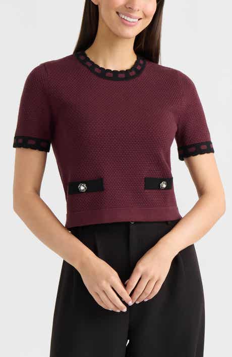 Contrast Trim Short Sleeved Sweater