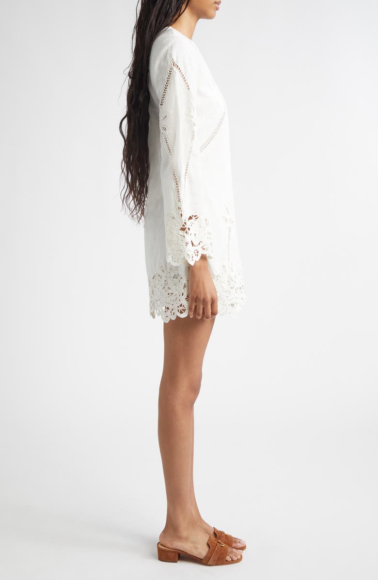 Veronica Beard Amberg Cotton & Linen Eylet Minidress, Alternate, color, Dove