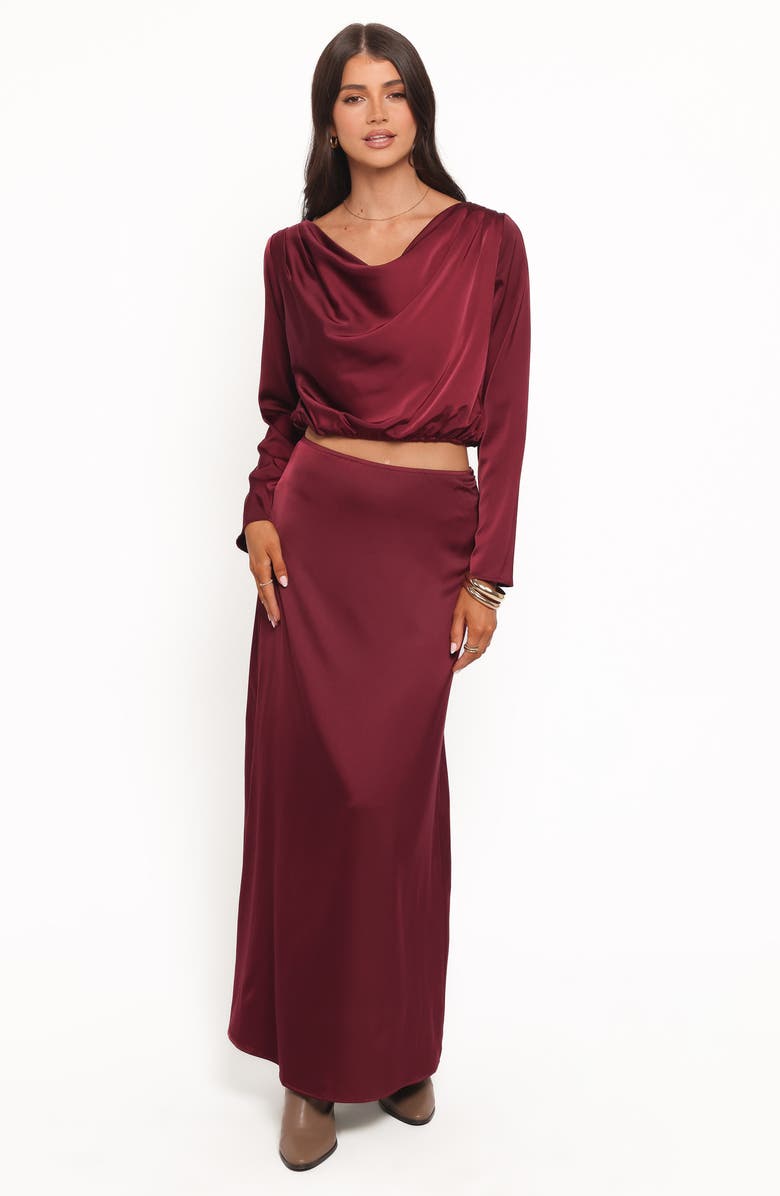 Petal & Pup Catherine Satin Crop Top & Maxi Skirt Set, Alternate, color, Burgundy
