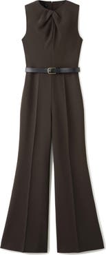 MANGO Draped Detail Belted Wide Leg Jumpsuit