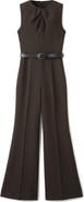 MANGO Draped Detail Belted Wide Leg Jumpsuit