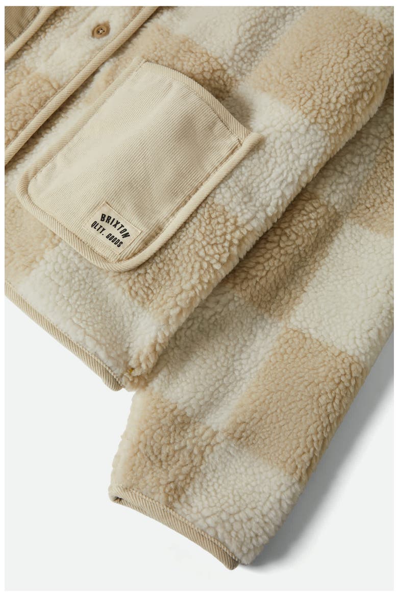 Delilah Plaid High Pile Fleece Jacket, Alternate, color, WHITE NATURAL FINISH LINE CHEC