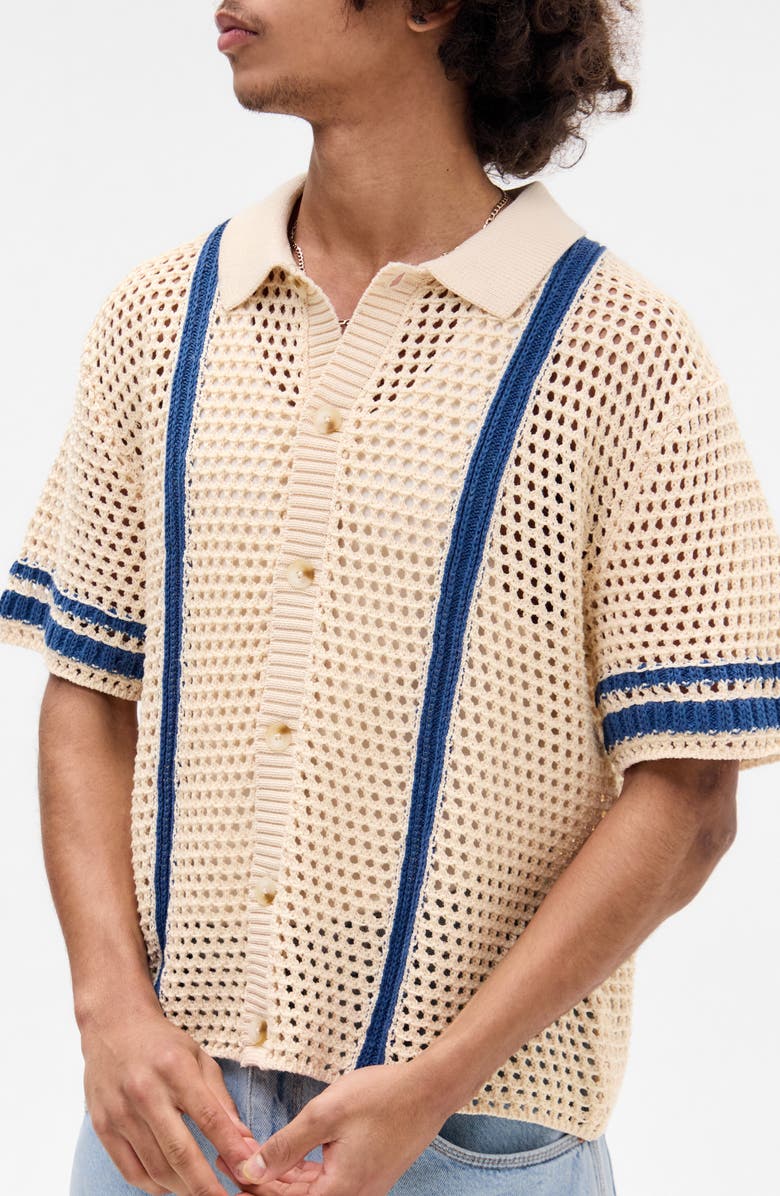BDG Urban Outfitters Open Knit Short Sleeve Button-Up Shirt, Main, color, 
