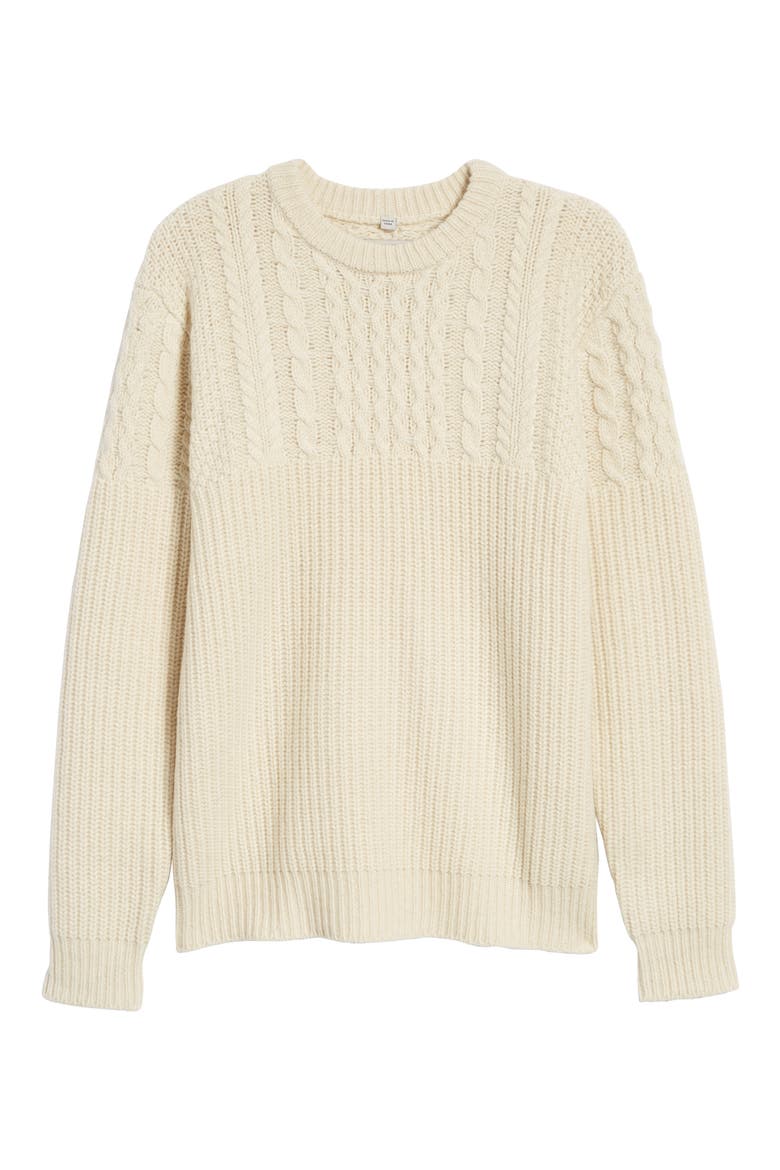 Half Cable Crewneck Sweater, Alternate, color, OFF-WHITE