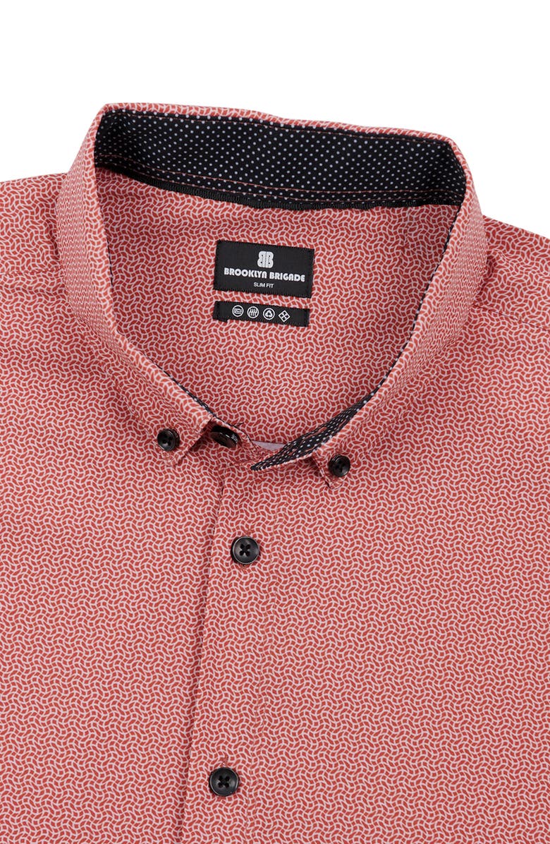 Brooklyn Brigade Slim Fit Wavy Geo 4-Way Stretch Performance Short Sleeve Shirt, Alternate, color, Orange