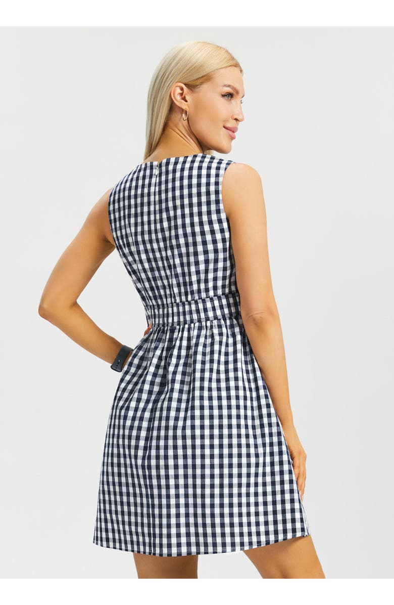 Betabrand Gingham Fit and Flare Dress, Alternate, color, Navy