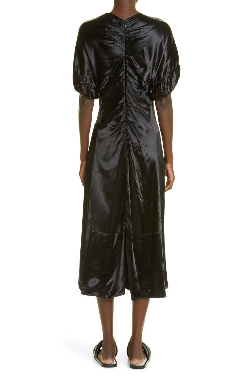 Proenza Schouler Puff Sleeve Ruched Satin Midi Dress, Alternate, color,