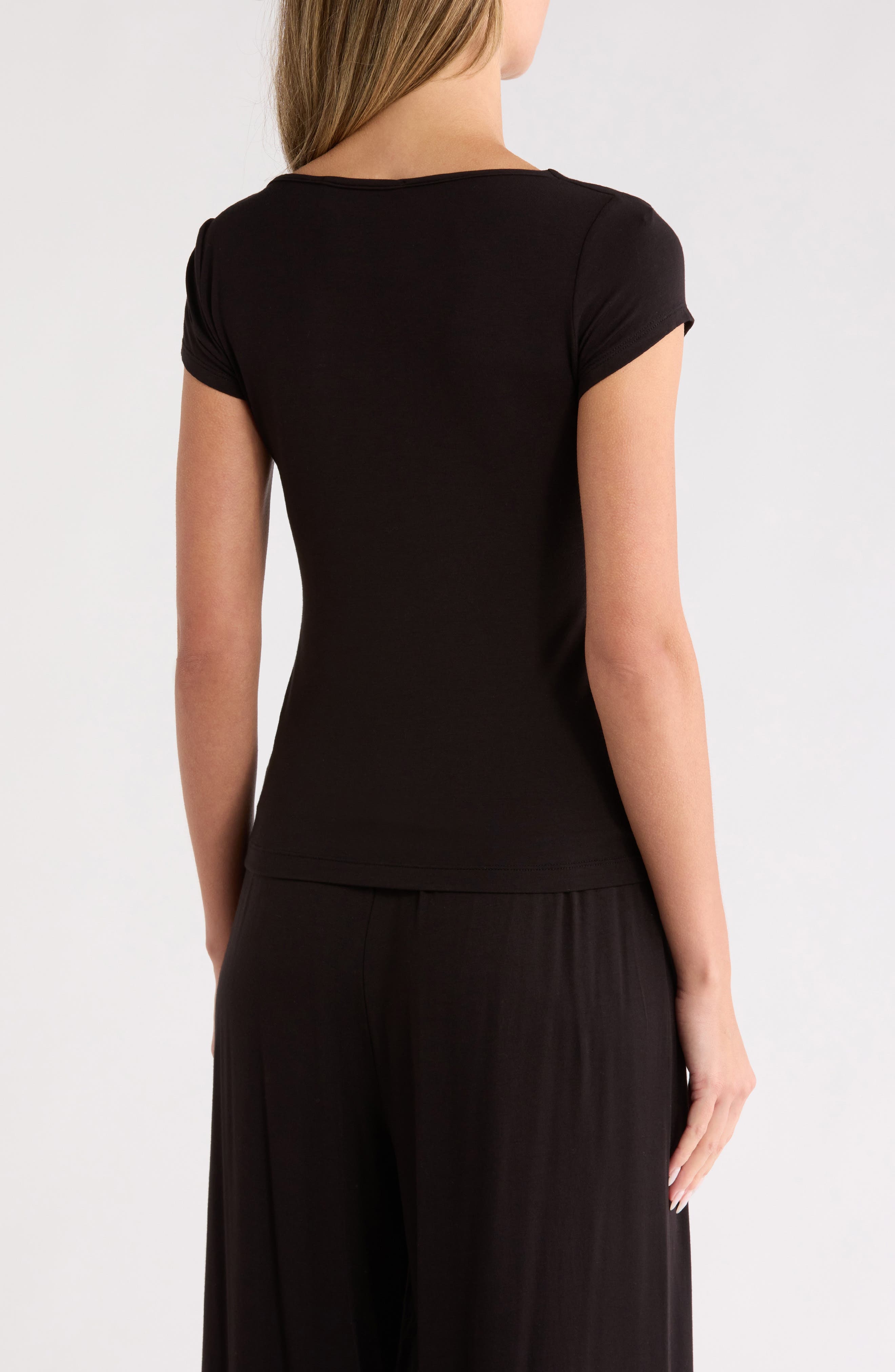 Solid Cowl Neck Cap Sleeve T-Shirt - image 2