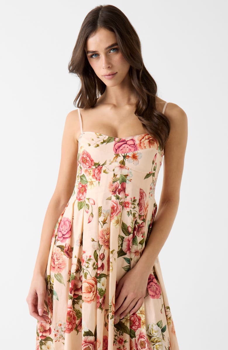 GUESS Bria Sleeveless Linen Blend Midi Dress, Alternate, color, Cosmic Peony Print