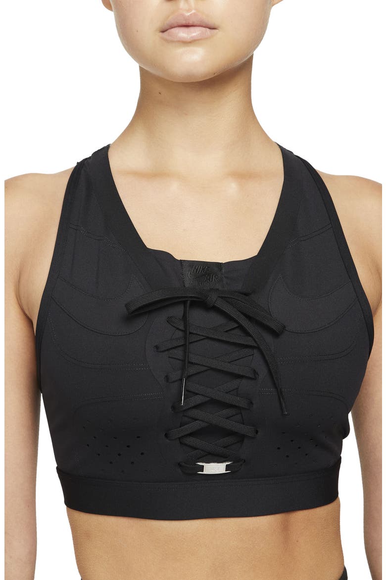Swoosh Air Force 1 Sports Bra, Alternate, color, BLACK/ BLACK