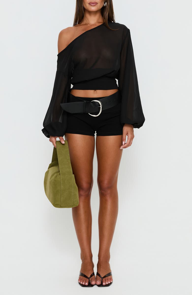 Princess Polly <p>Idalina One-Shoulder Chiffon Top</p>, Main, color, Black