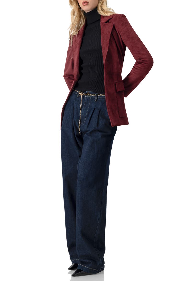 Faux-Suede Blazer with Waist Tie, Alternate, color, Wine