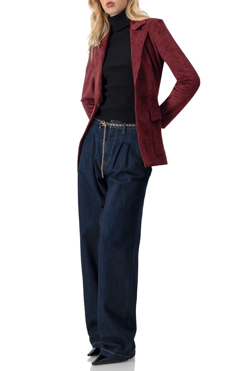 IVONNE Faux-Suede Blazer with Waist Tie, Alternate, color, Wine