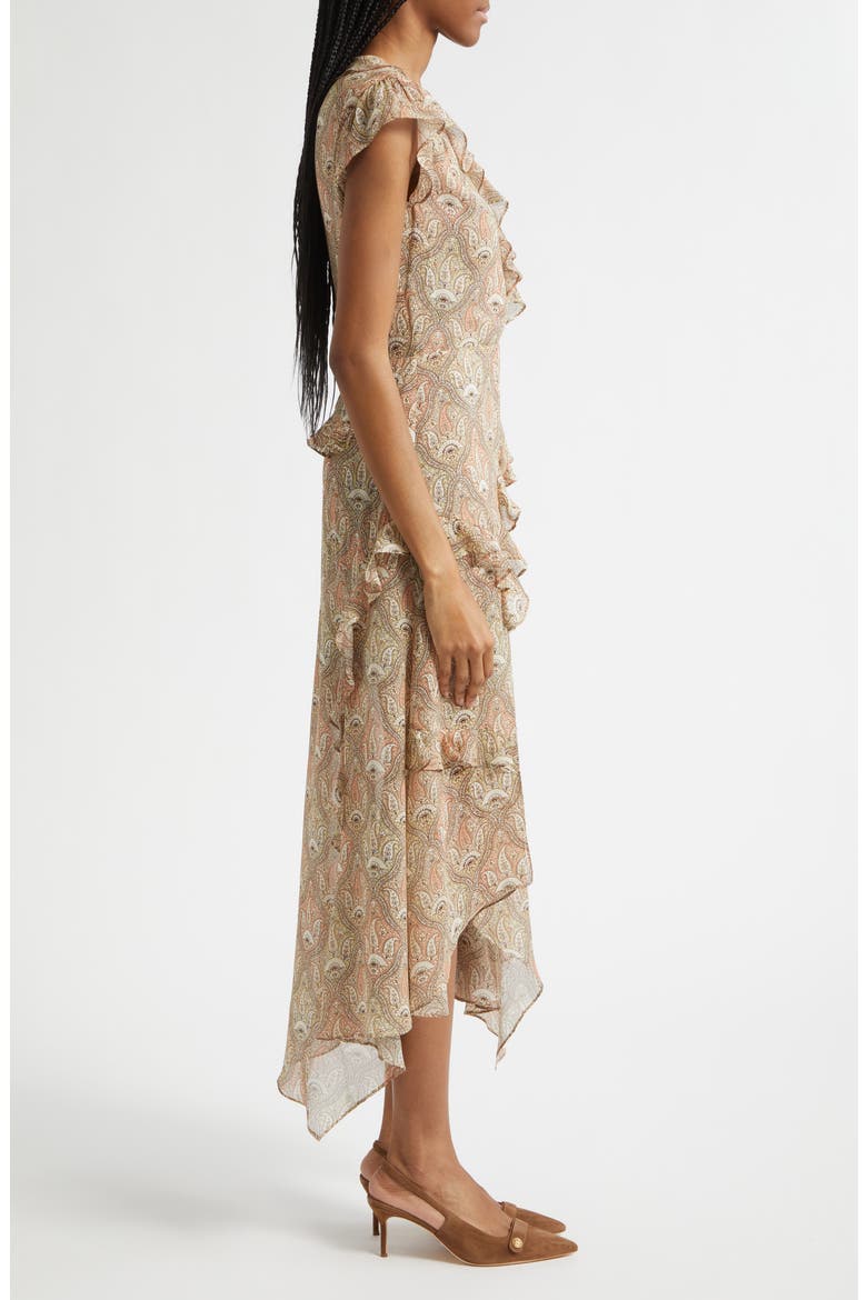 Avenel Paisley Asymmetric Hem Silk Dress, Alternate, color, STONE KHAKI MULTI