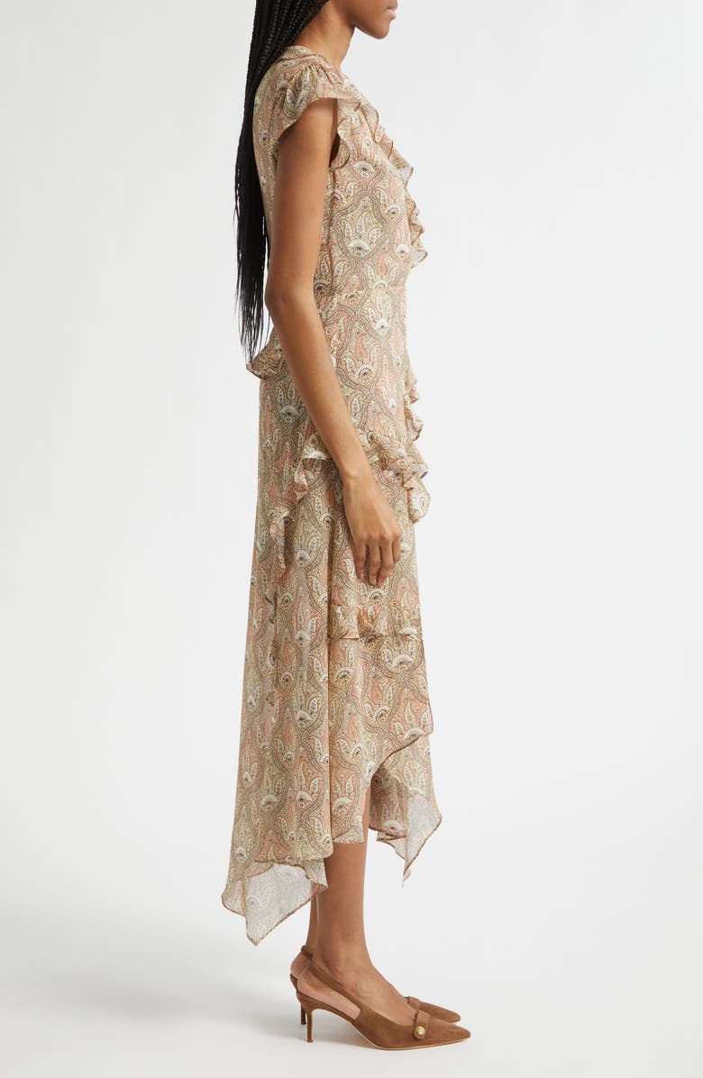 Veronica Beard Avenel Paisley Asymmetric Hem Silk Dress, Alternate, color, Stone Khaki Multi