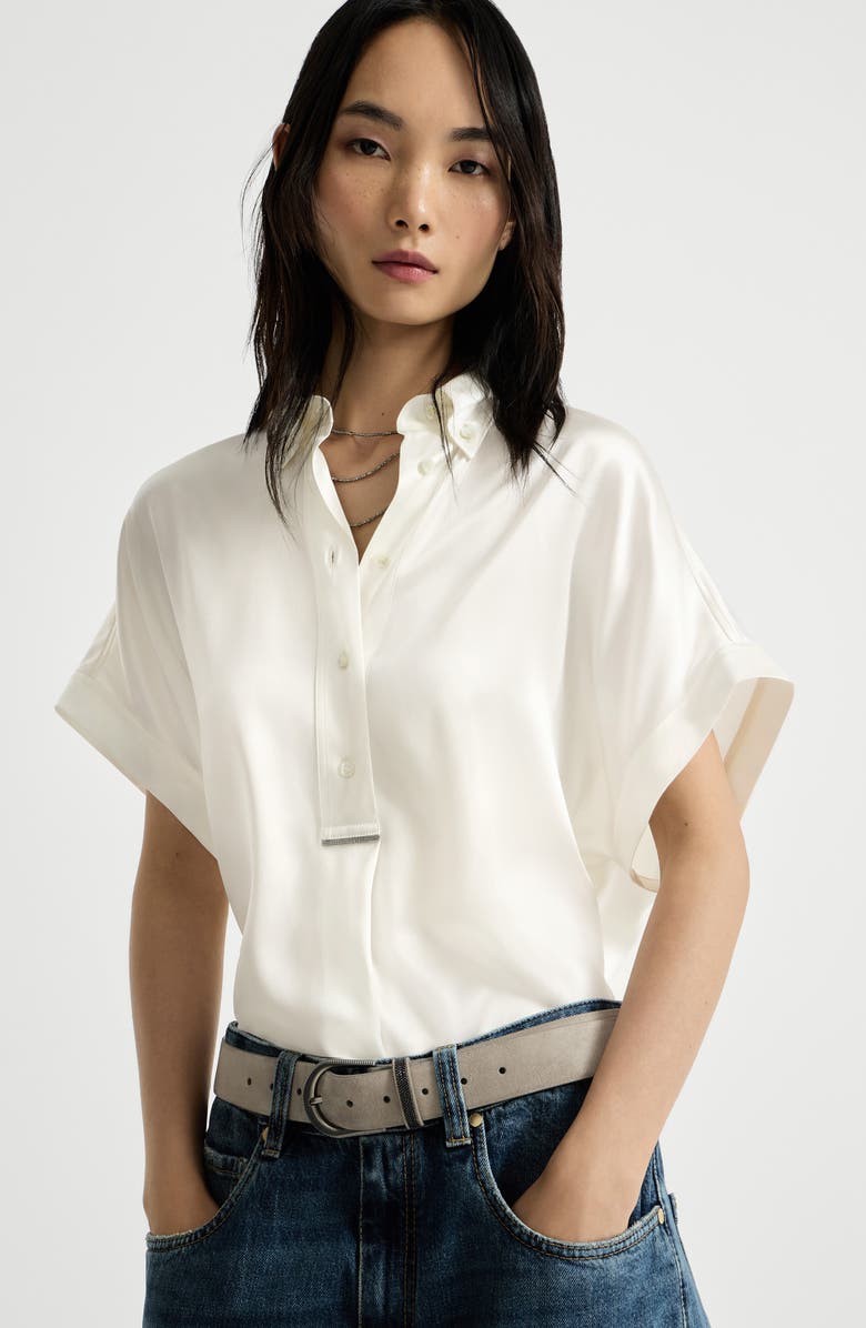 Brunello Cucinelli Silk satin shirt with monili, Alternate, color, White