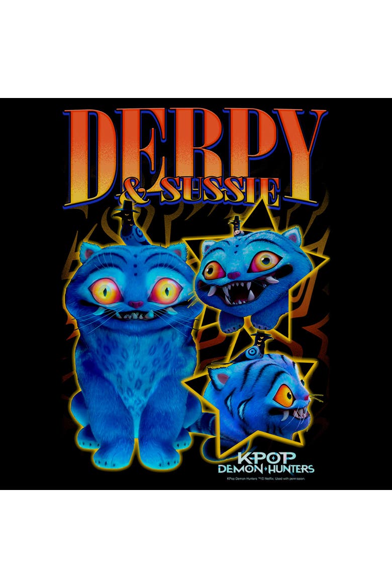 Boy's KPop Demon Hunters Derpy and Sussie Friends  Graphic T-Shirt, Alternate, color, Black