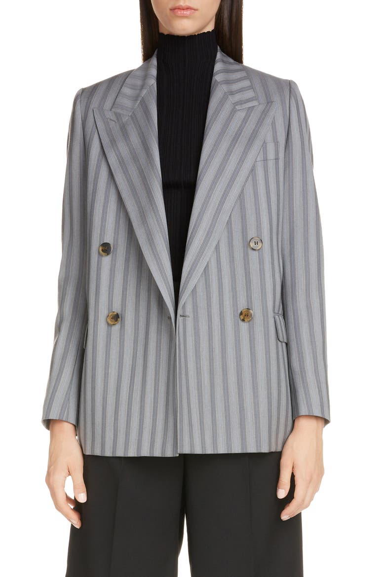Janny Double Breasted Pinstripe Wool Blazer, Main, color, LIGHT GREY