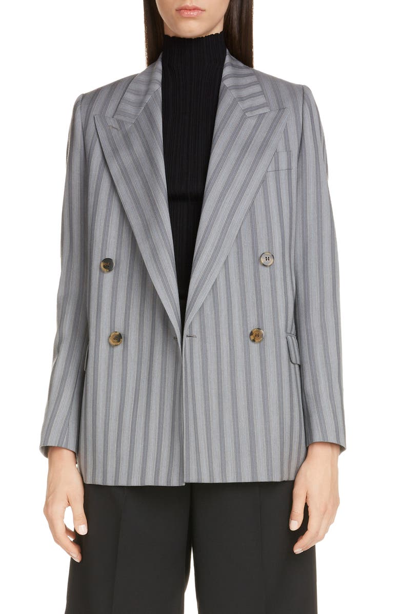 Acne Studios Janny Double Breasted Pinstripe Wool Blazer, Main, color, 