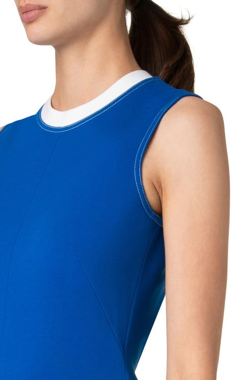 Akris Punto Contrast-neck Sleeveless Signature Jersey Midi Dress In Royal-cream