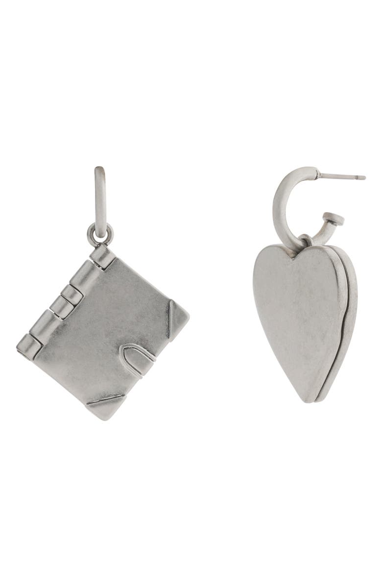 COACH Runway Heart & Envelope Locket Drop Earrings, Main, color, Antique Silver
