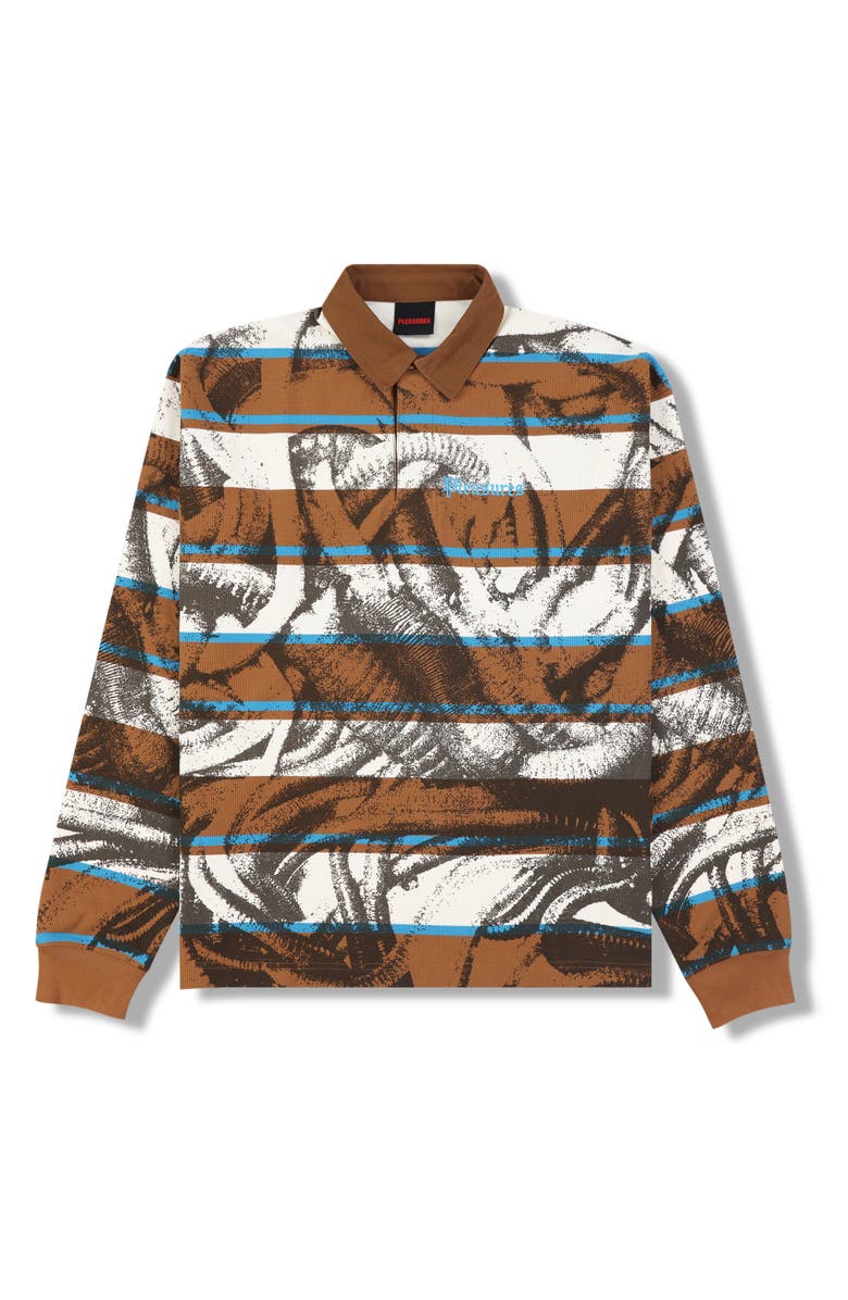 PLEASURES Worms Graphic Rubgy Shirt, Alternate, color, Brown Stripe